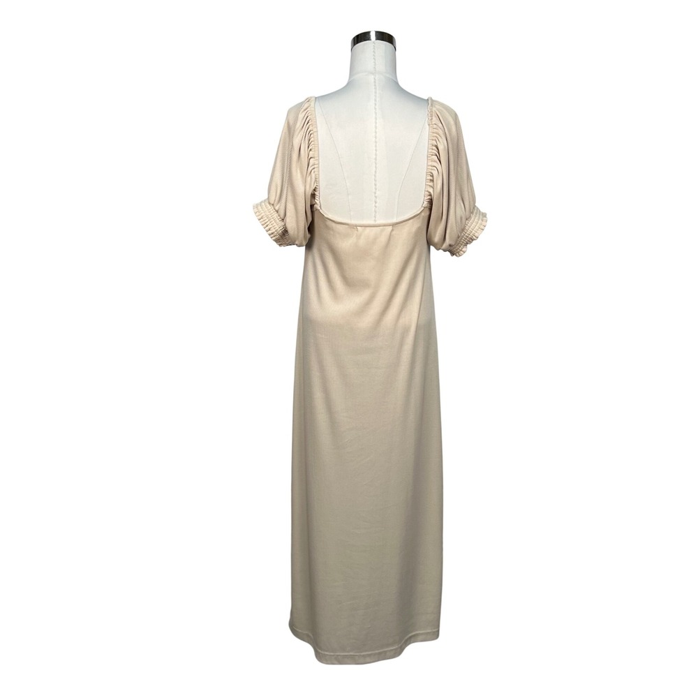 Free People Beach Bel Air Beige Maxi Dress Women Medium Ribbed Short Sleeve Boho - Picture 3 of 9